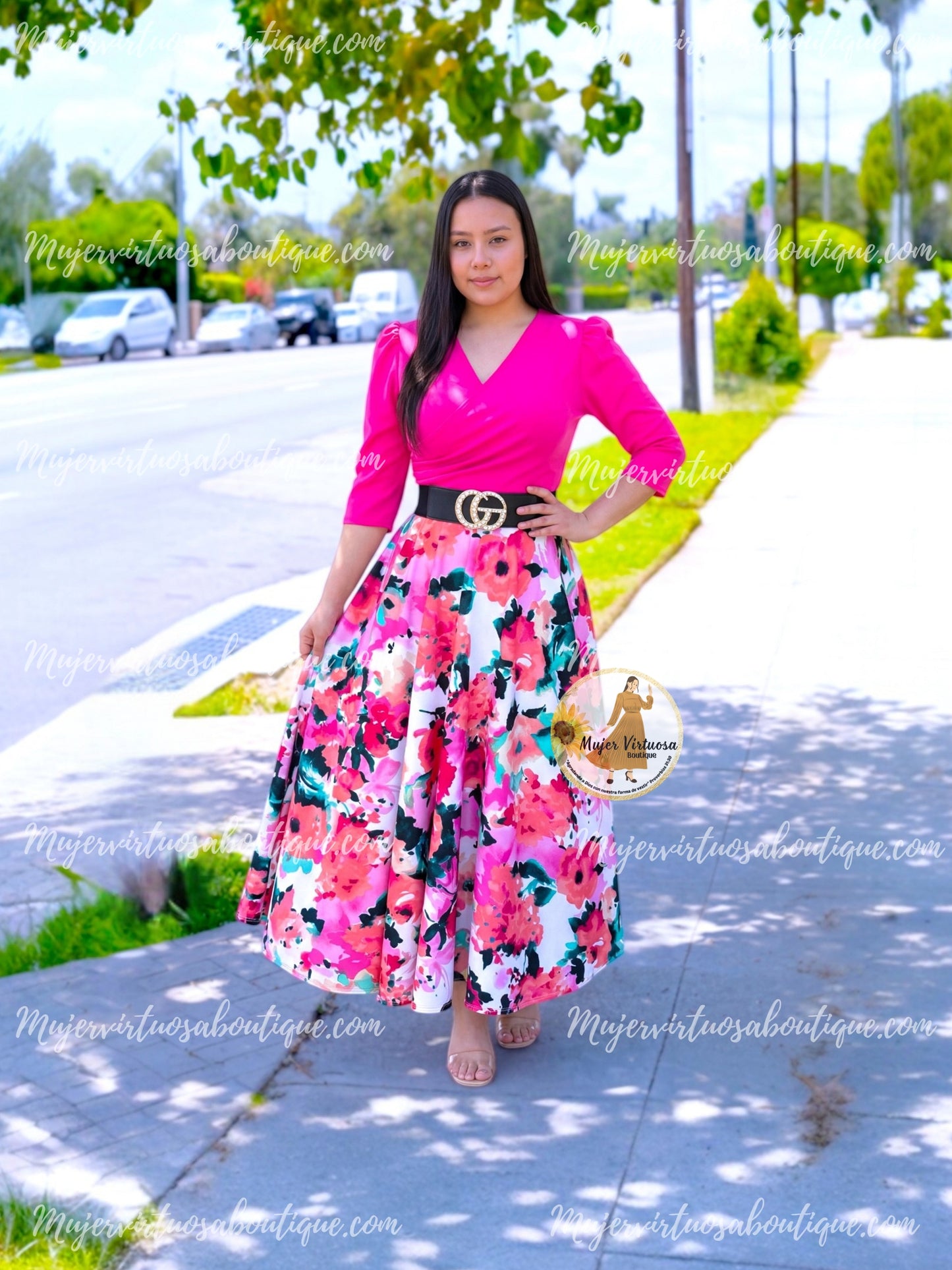Eva Fucsia & White Floral Dress