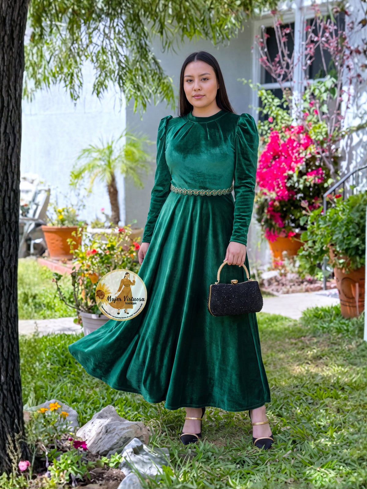 Eloisa Kelly Green Velvet Dress