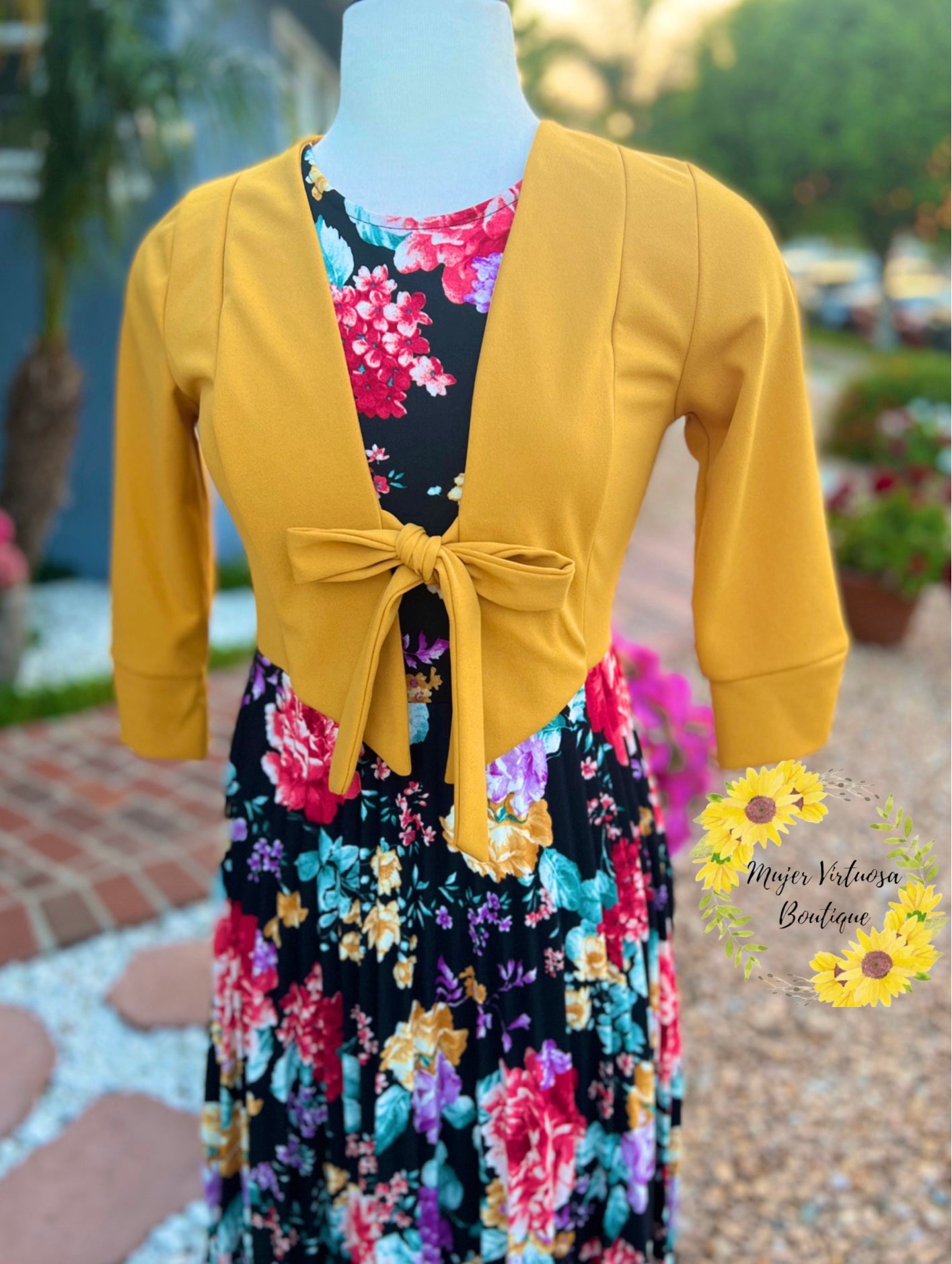 Mustard Floral Pleated Blazer Dress