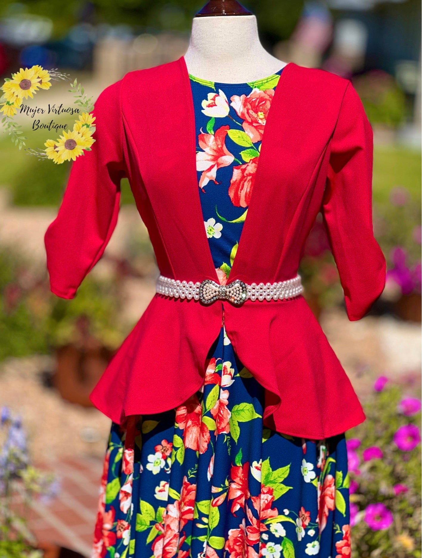 Helena Red & Blue Floral Blazer Dress