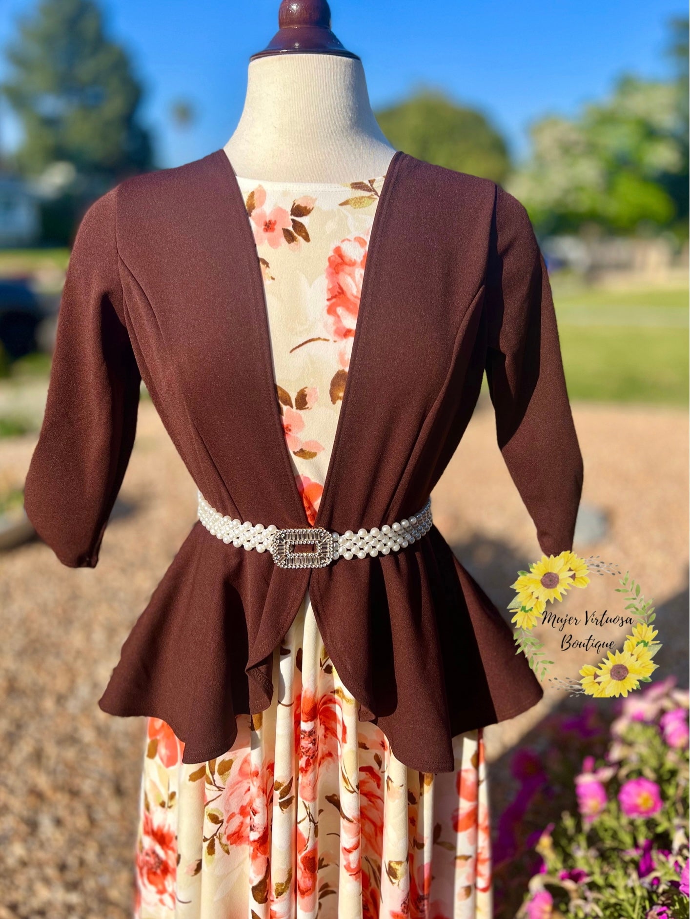 Helena Brown Blazer Floral Dress