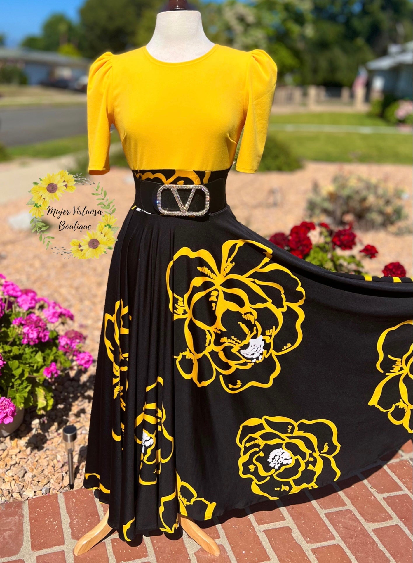 Yellow & Black Floral Dress