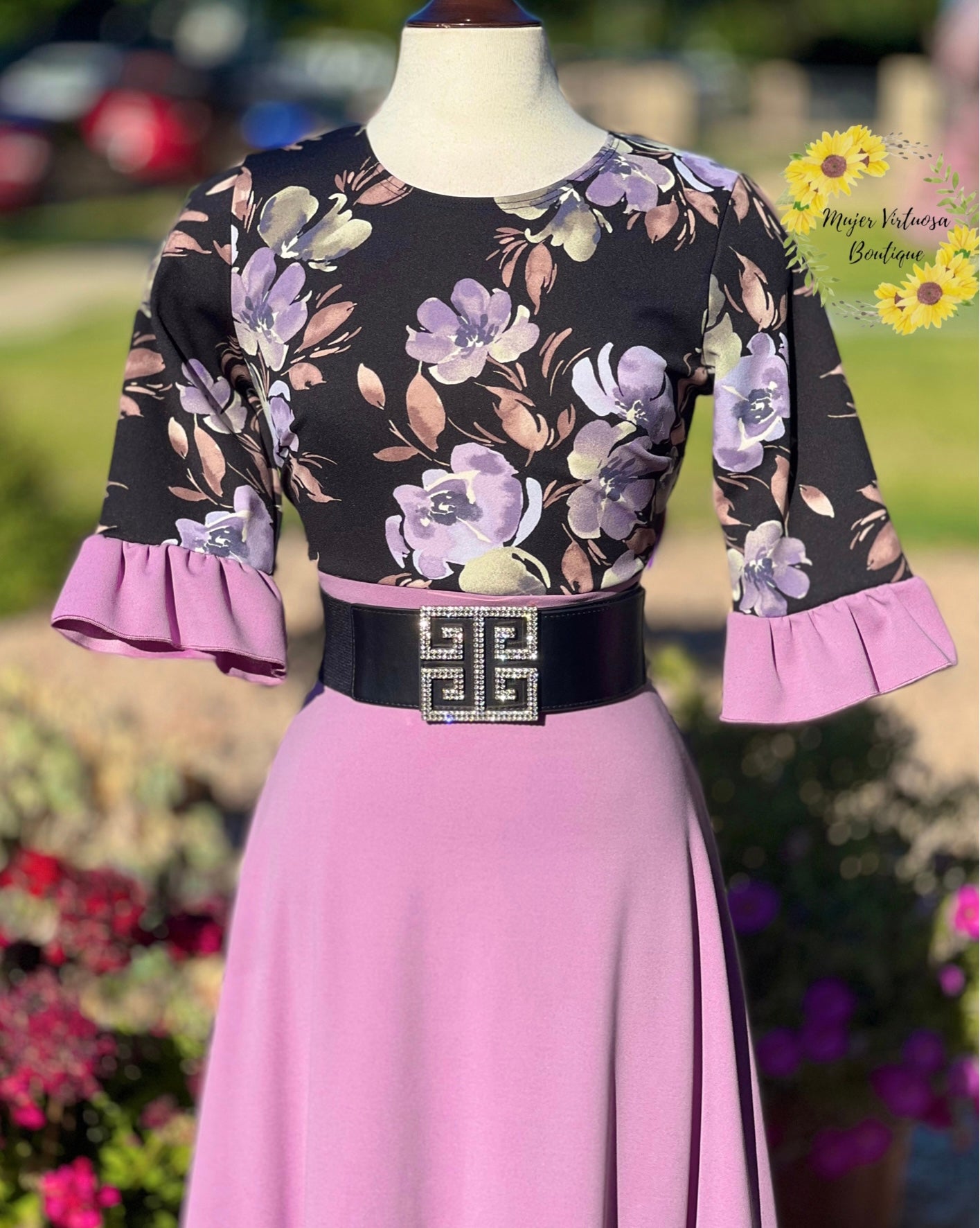 Hannah Lilac & Black Floral Dress