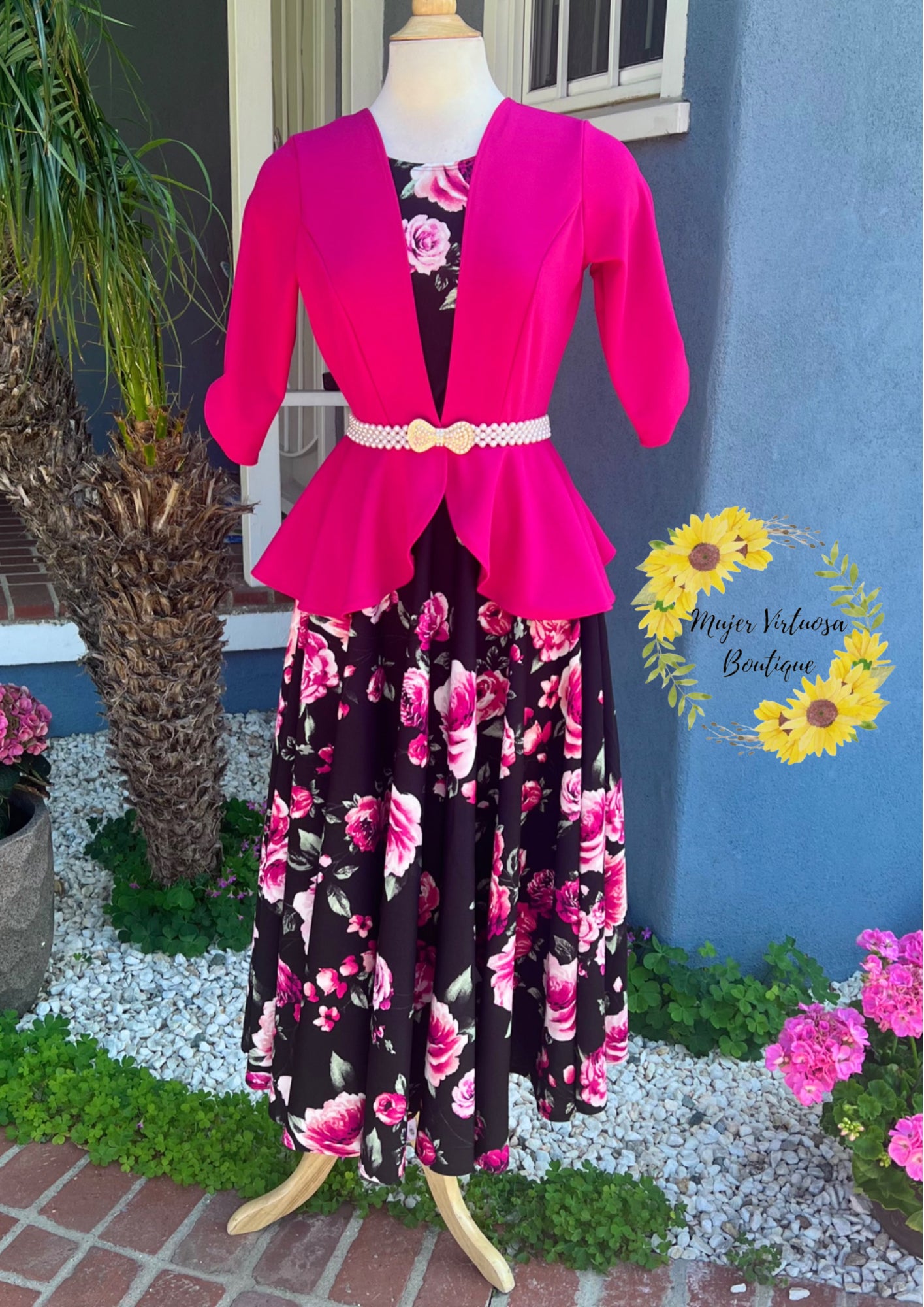 Helena Magenta Blazer Floral Dress