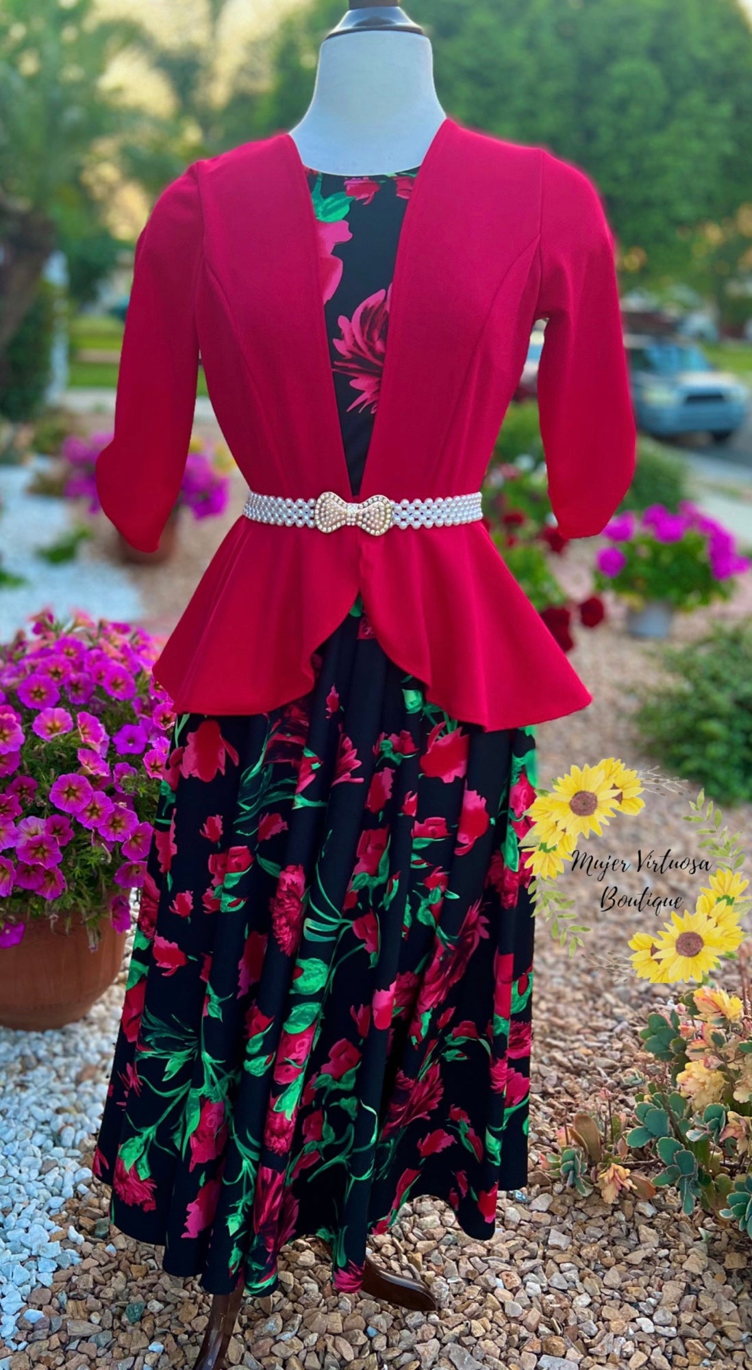 Helena Red Blazer Floral Dress