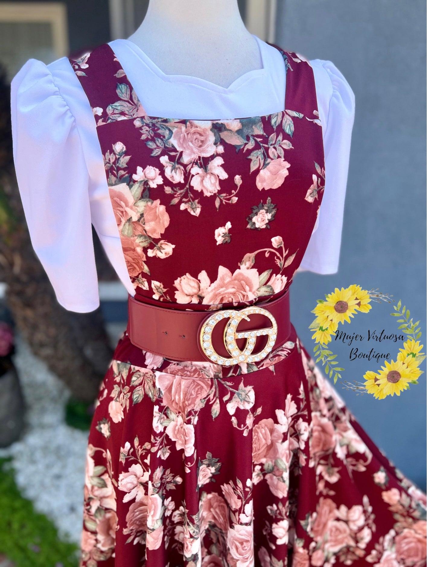 Burgundy Midi Floral Overall