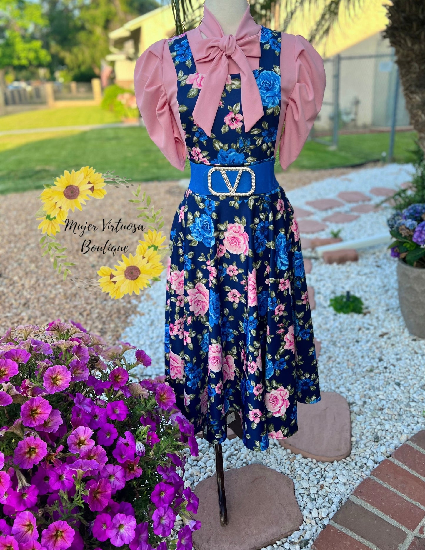 Navy Midi Floral Overall