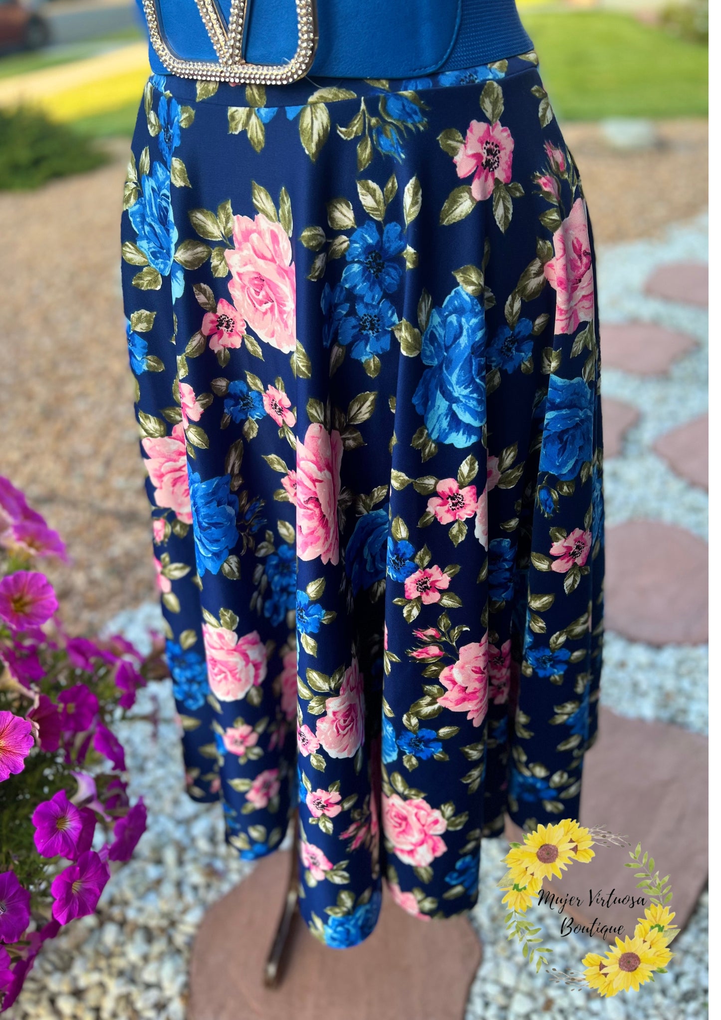 Navy Midi Floral Overall