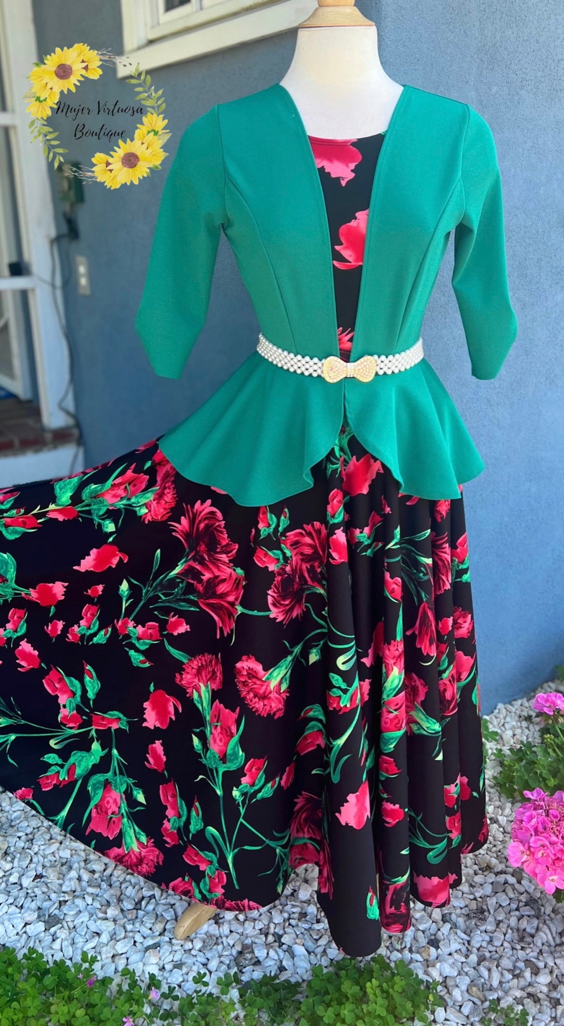 Helena Green Blazer Floral Dress