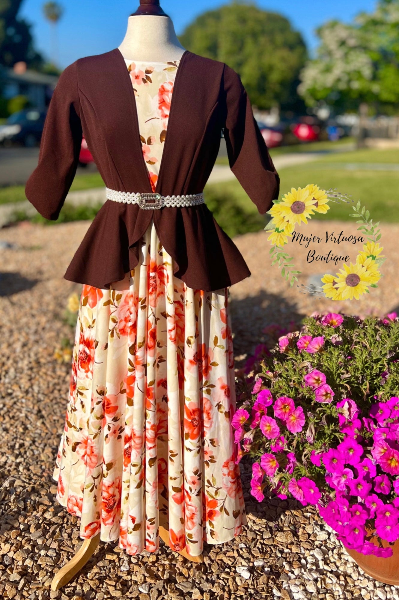 Helena Brown Blazer Floral Dress