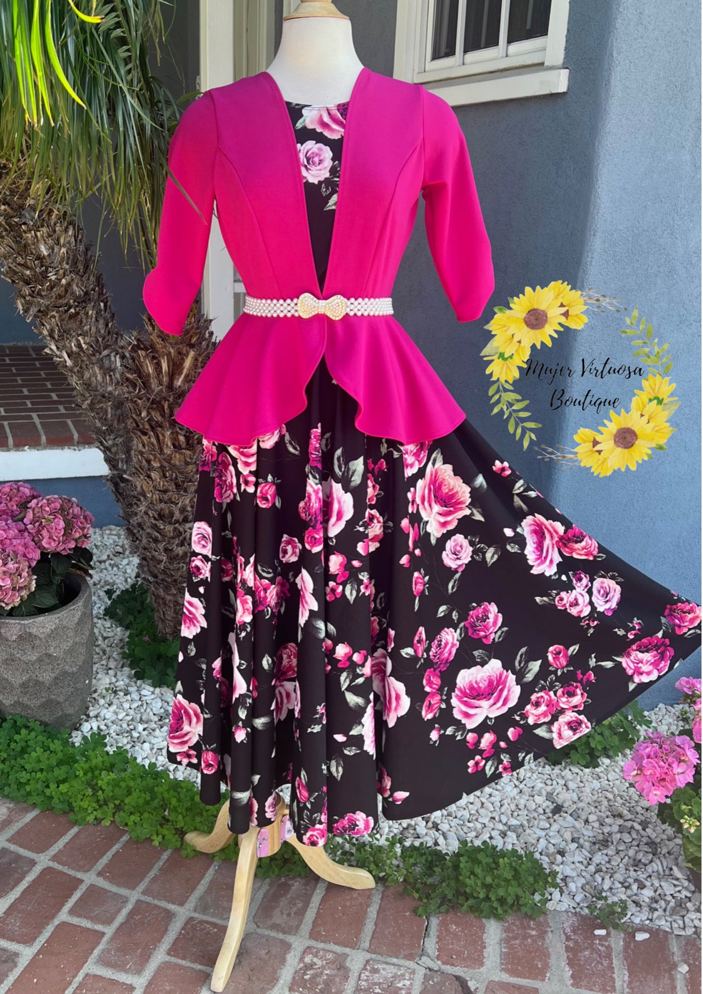 Helena Magenta Blazer Floral Dress