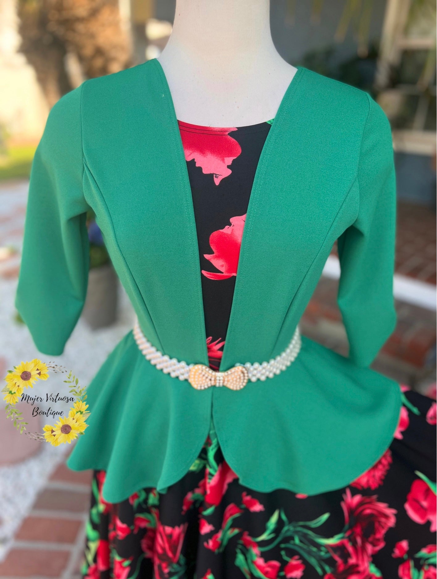 Helena Green Blazer Floral Dress