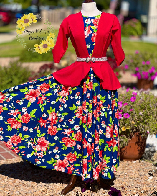 Helena Red & Blue Floral Blazer Dress