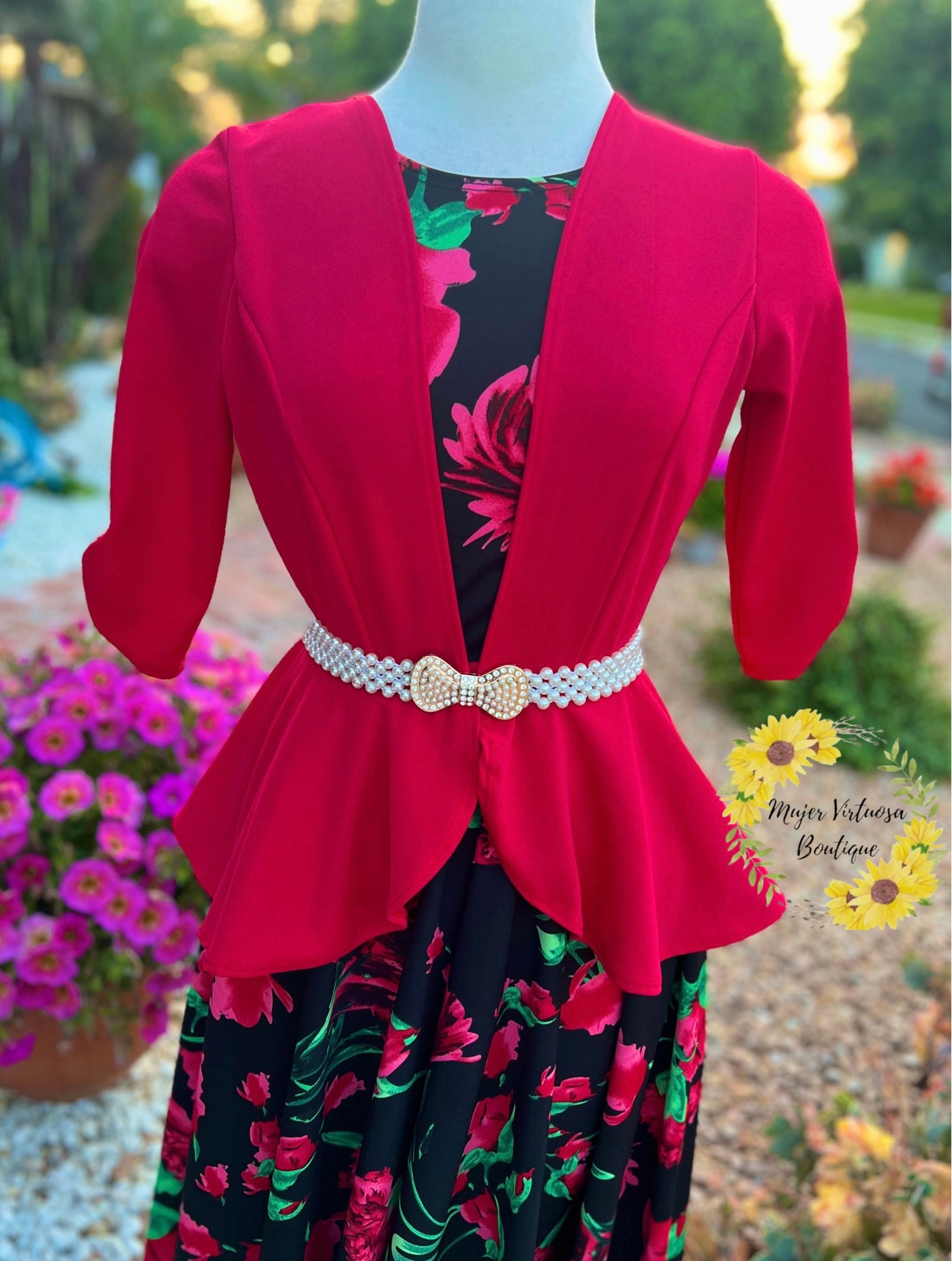 Helena Red Blazer Floral Dress