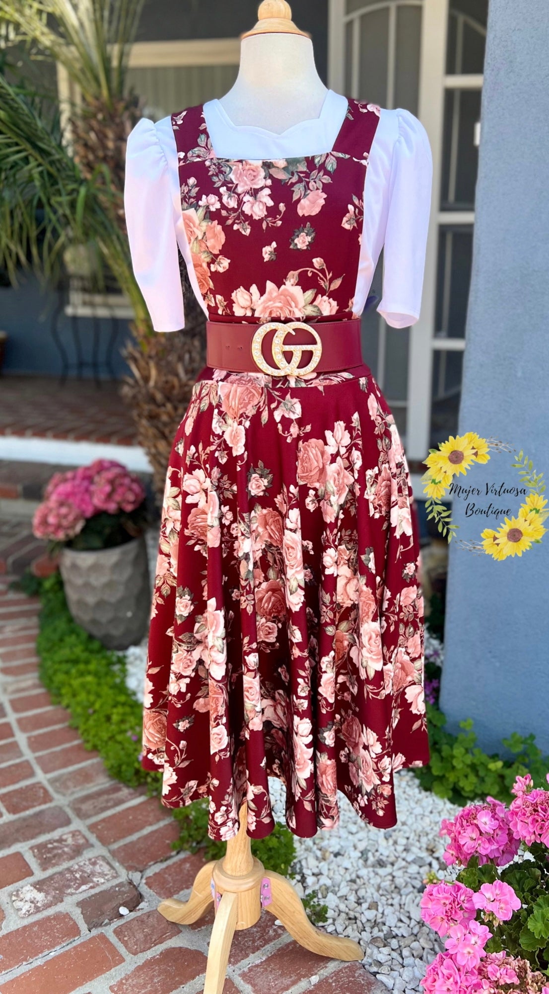 Burgundy Midi Floral Overall