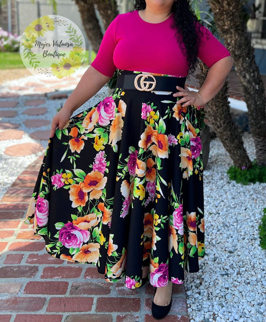 Mary Fucsia Floral Dress