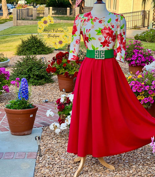 Red Floral Dress con Paletones