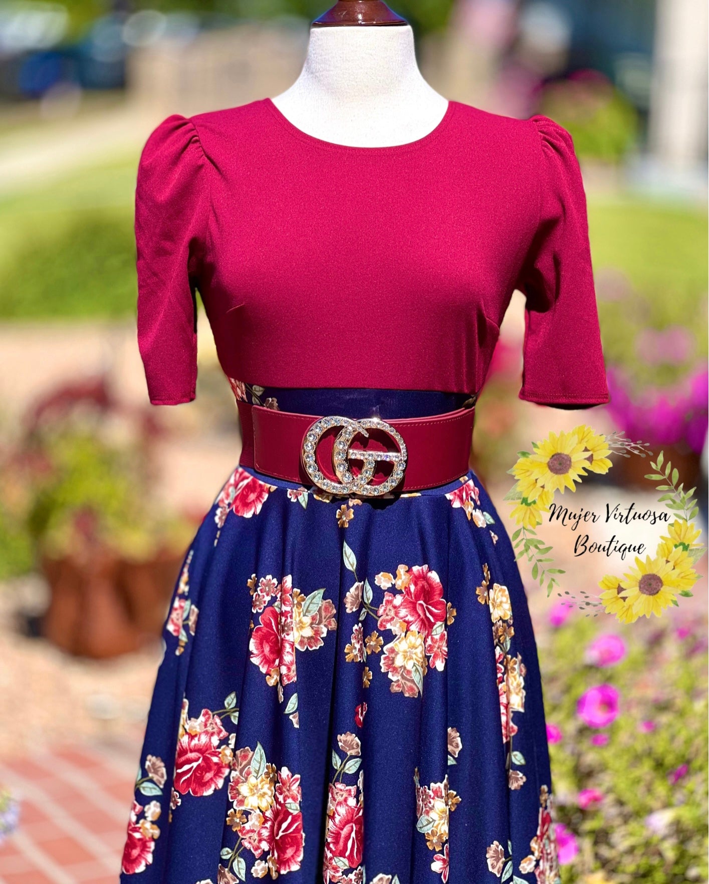 Eliana Burgundy Floral Dress