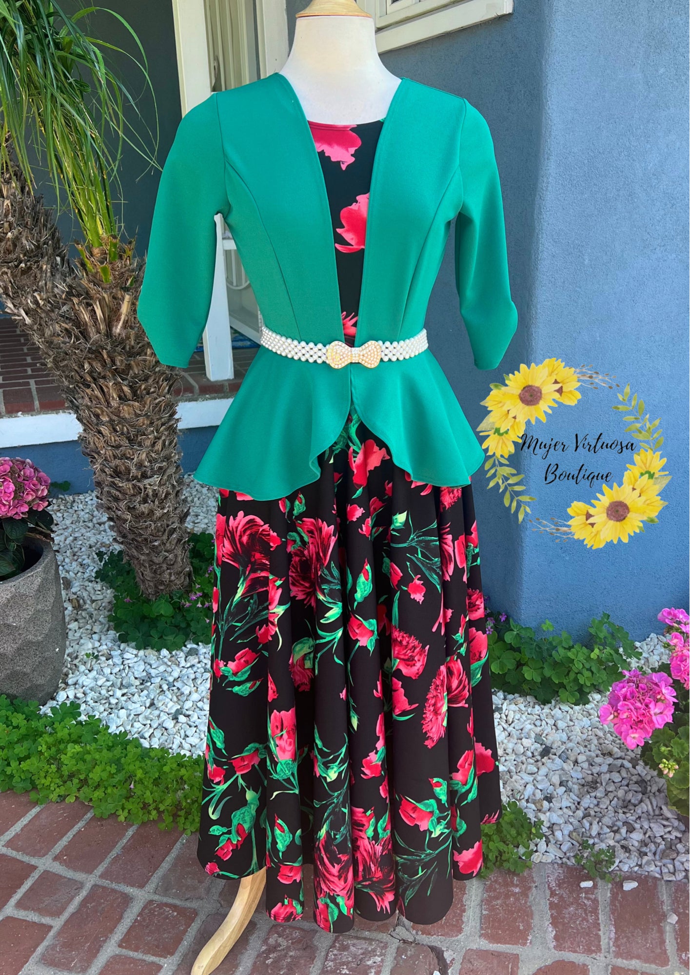 Helena Green Blazer Floral Dress