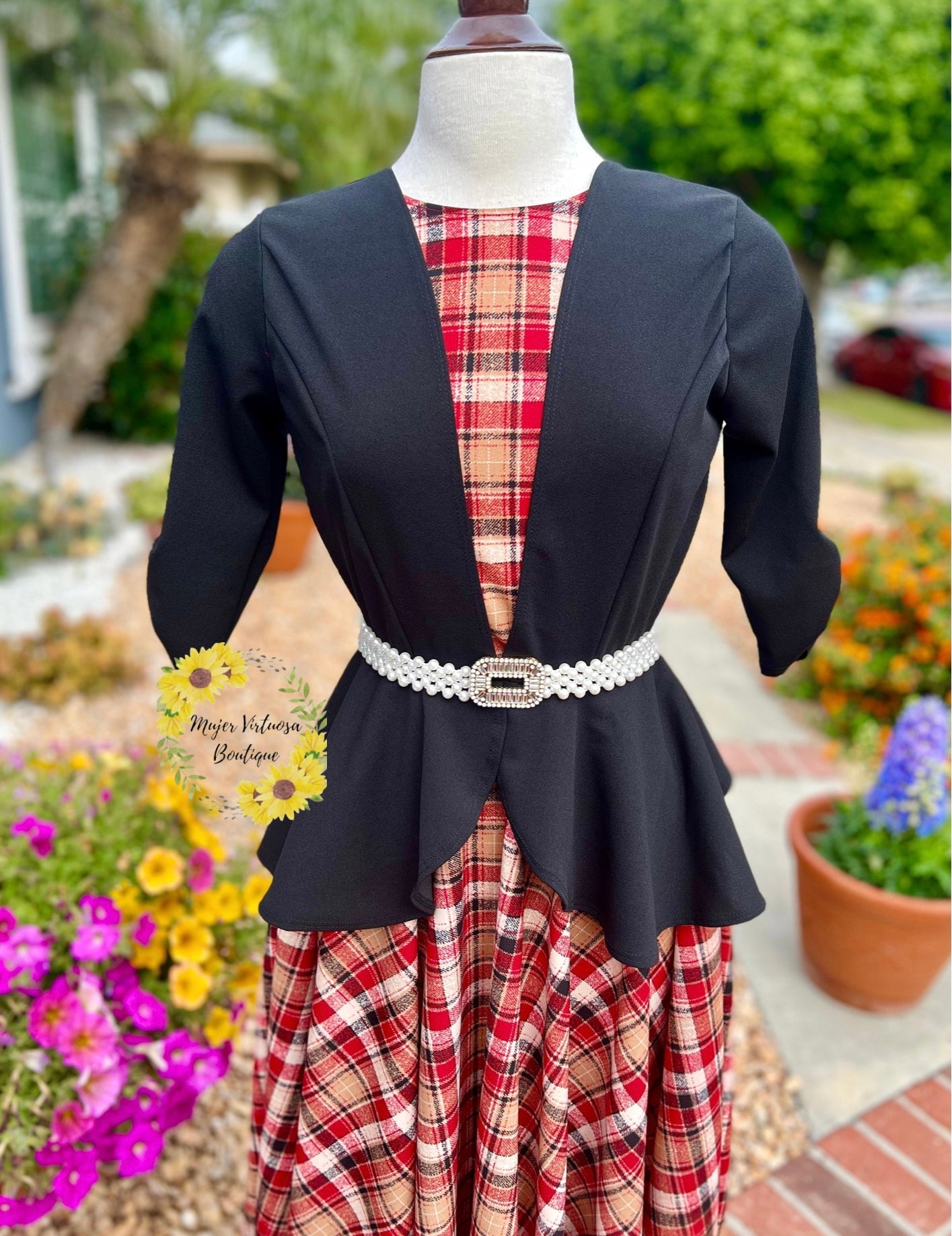 Helena Black Plaid Blazer Dress