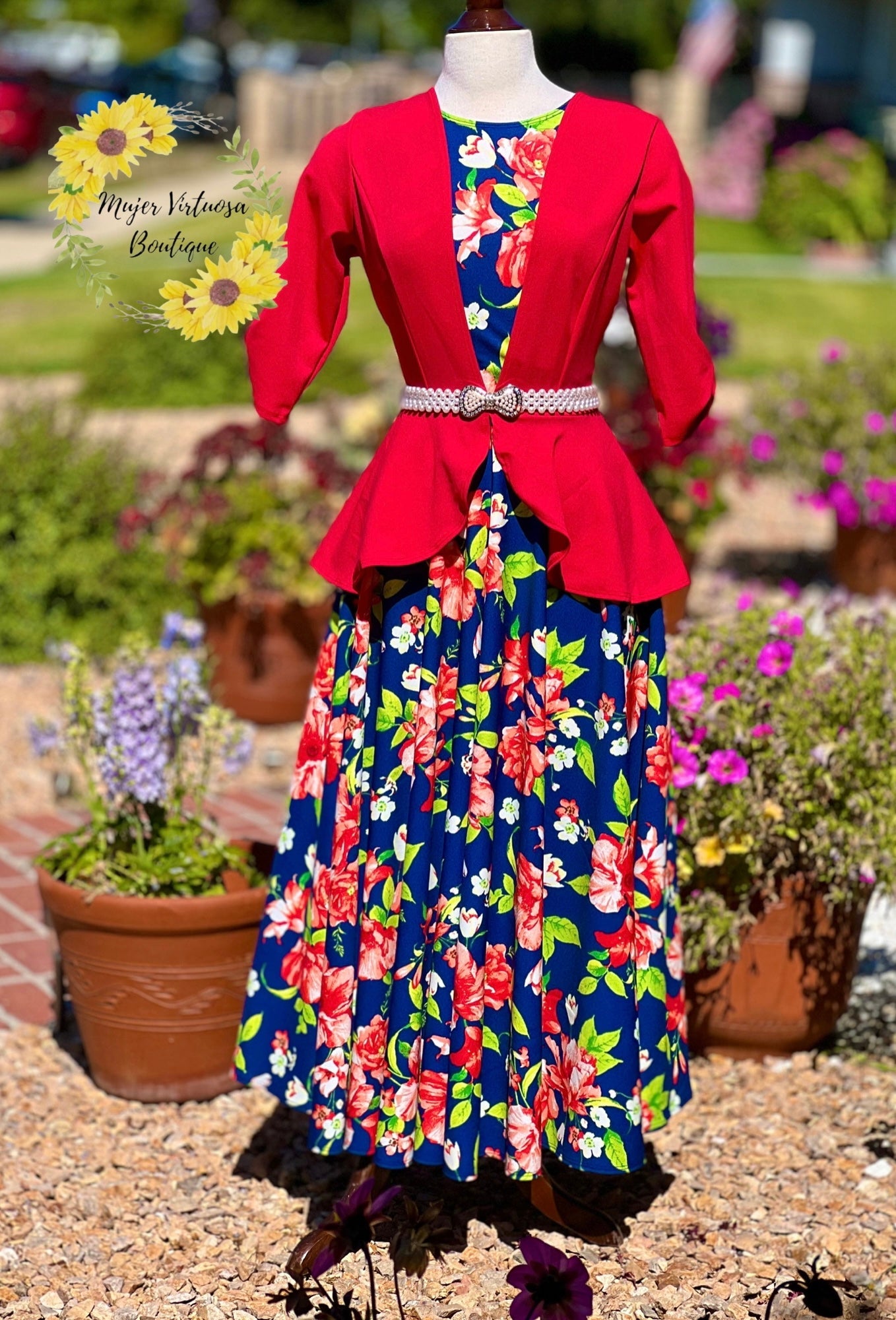 Helena Red & Blue Floral Blazer Dress