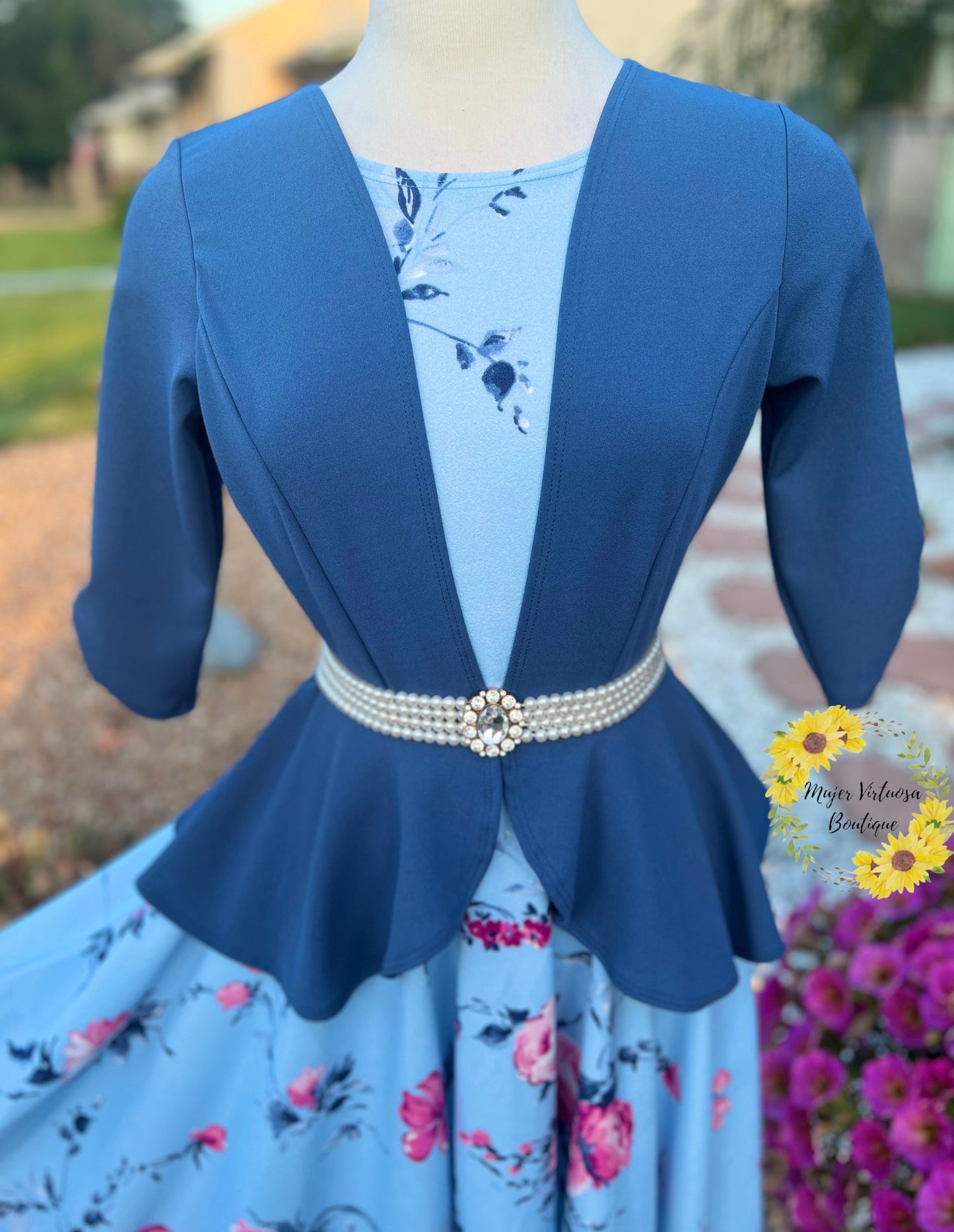 Helena Blue Blazer Floral Dress