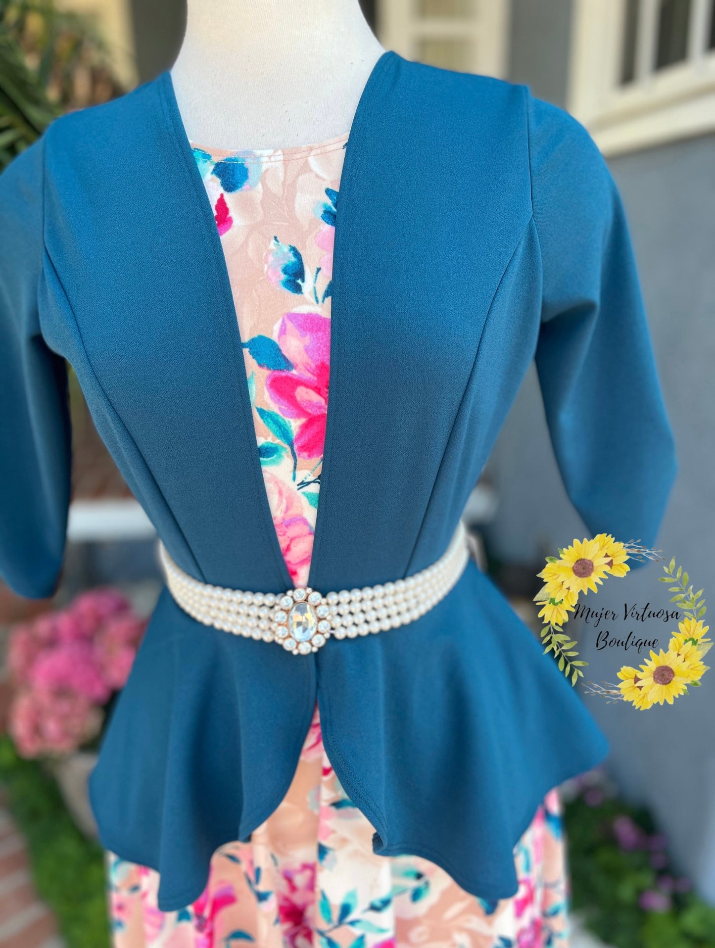 Helena Teal Blazer Floral Dress