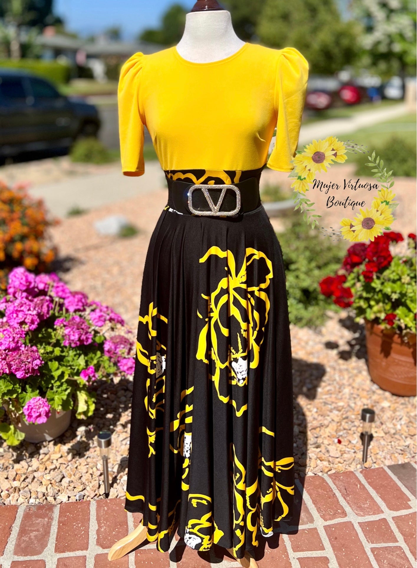 Yellow & Black Floral Dress