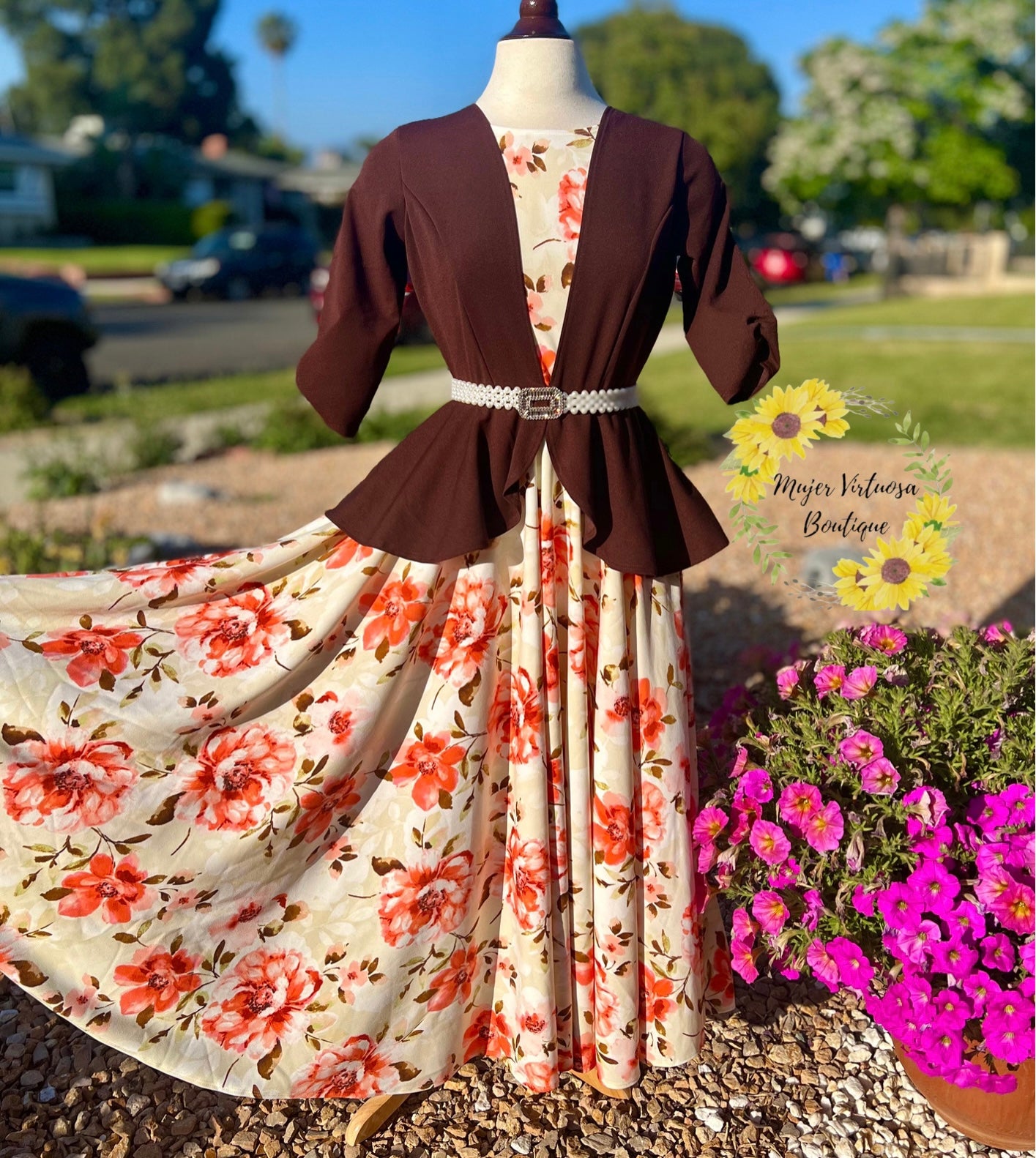 Helena Brown Blazer Floral Dress