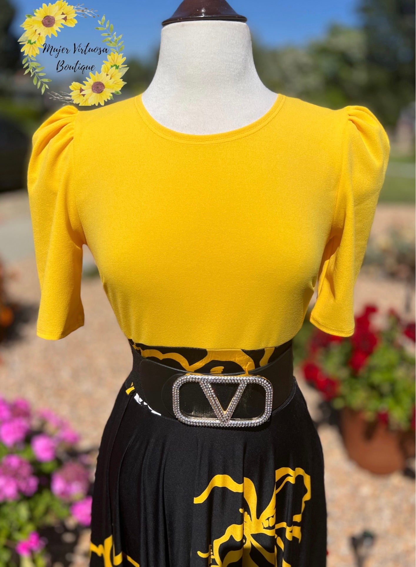 Yellow & Black Floral Dress