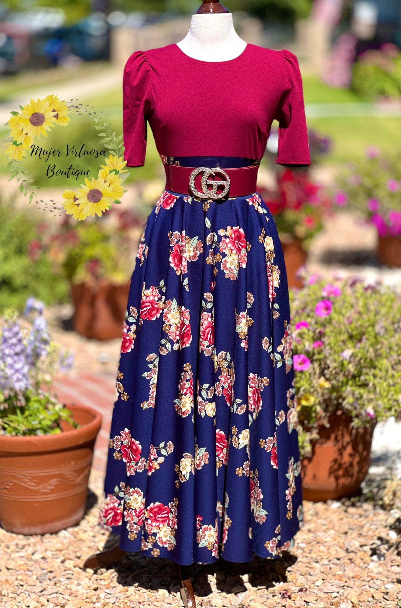 Eliana Burgundy Floral Dress