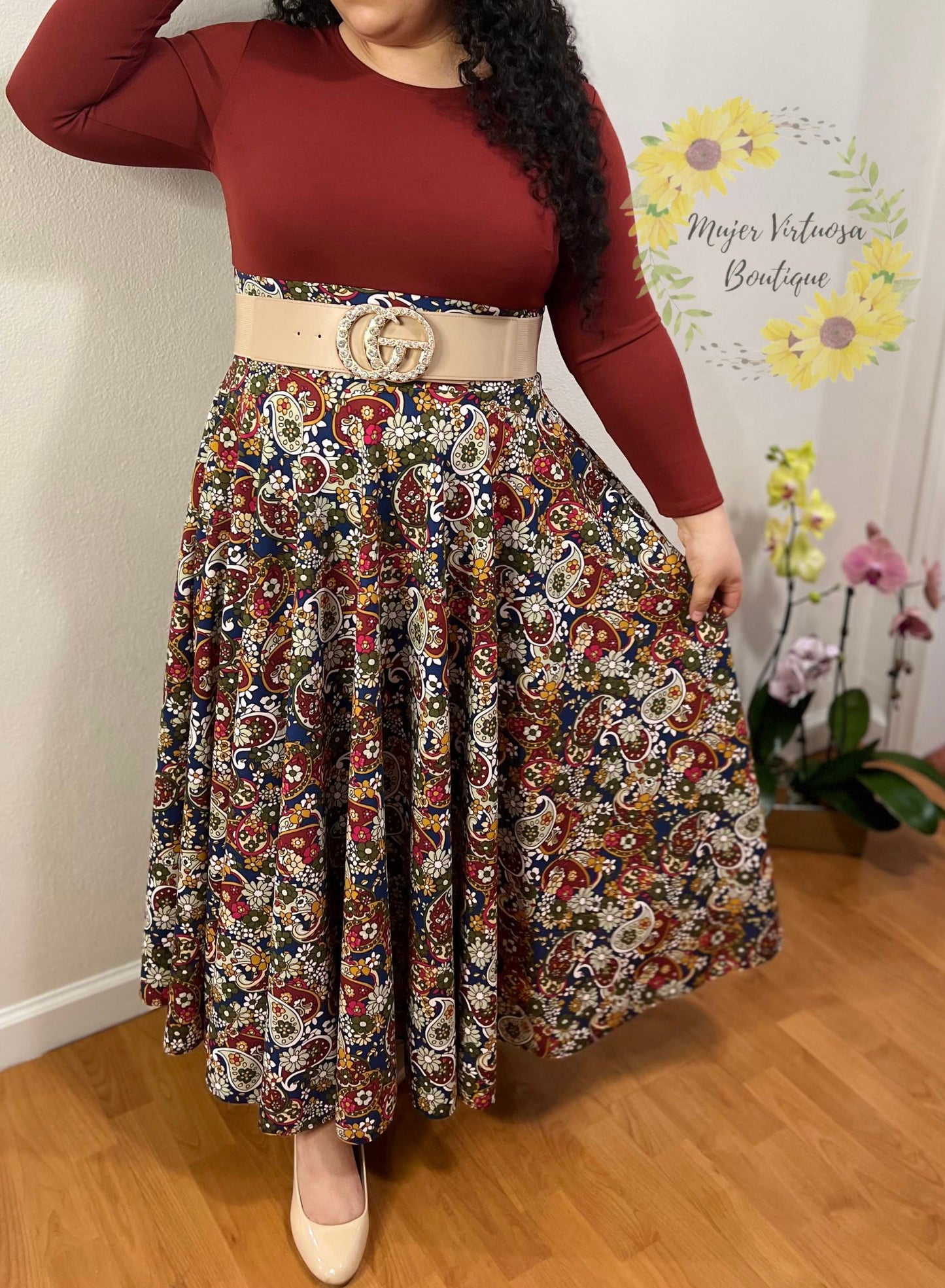 Burgundy Maxi Floral Dress “Alicia”