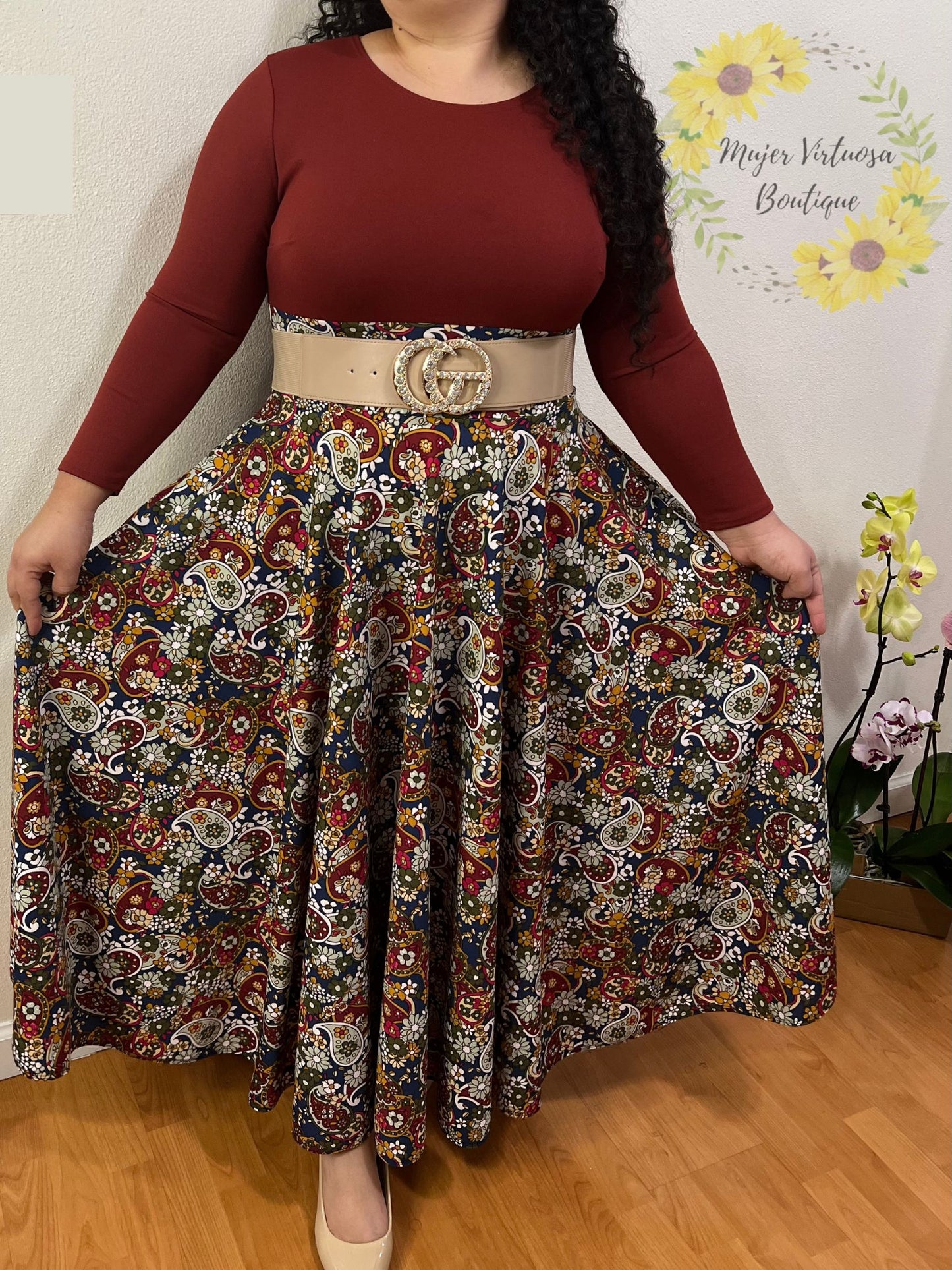 Burgundy Maxi Floral Dress “Alicia”