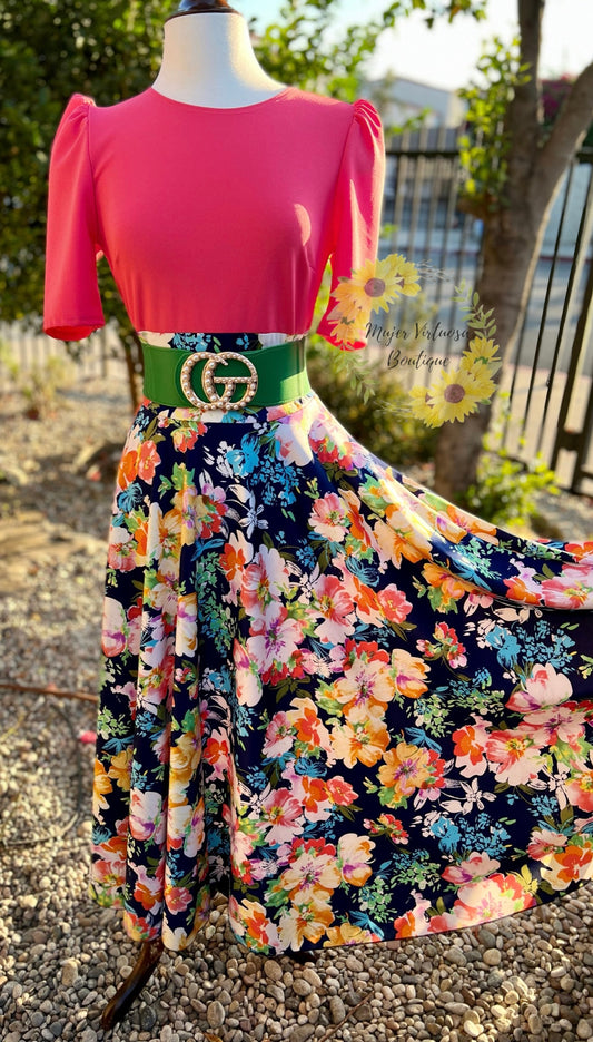 Coral Maxi Floral Dress “M”