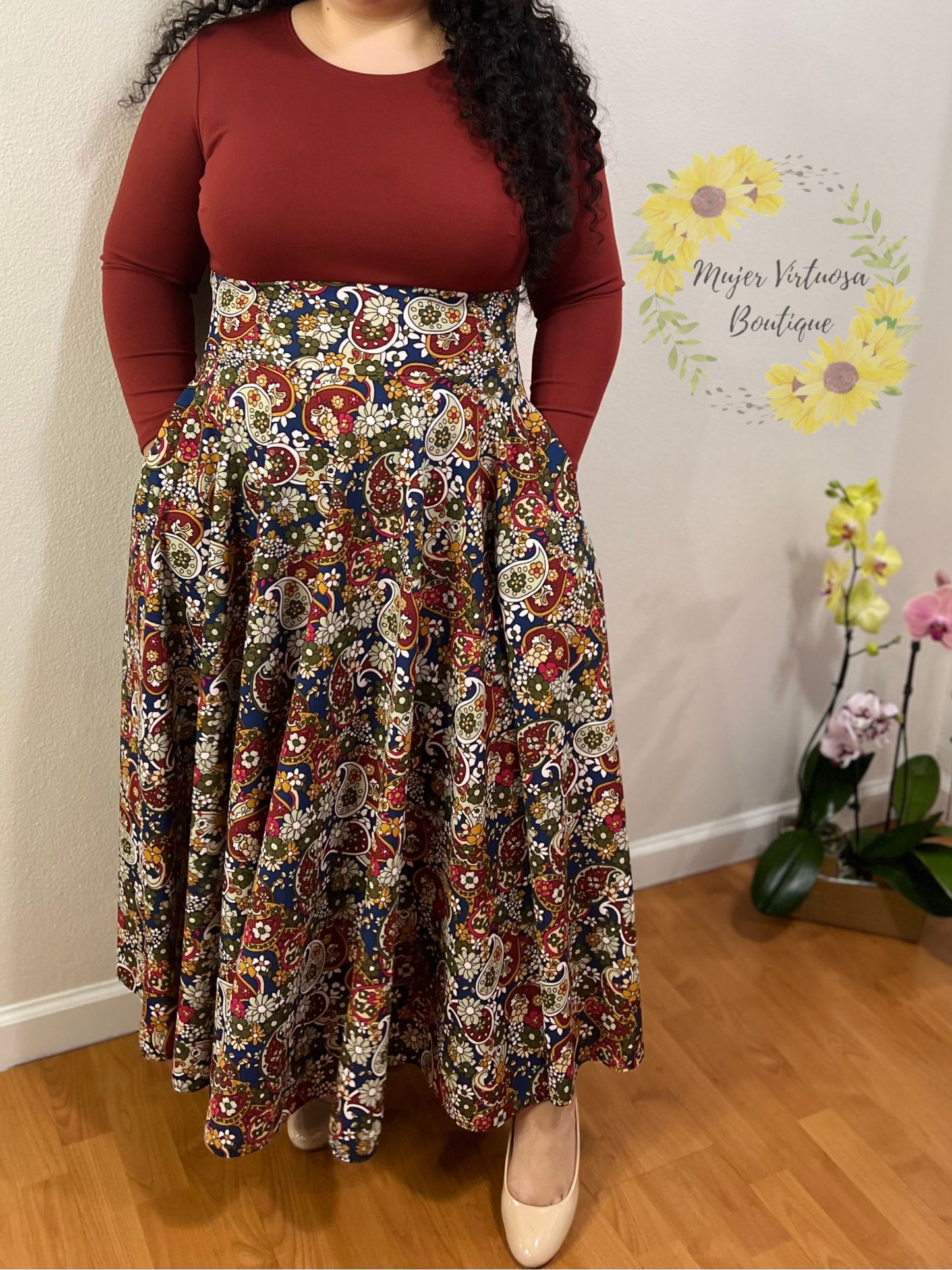 Burgundy Maxi Floral Dress “Alicia”