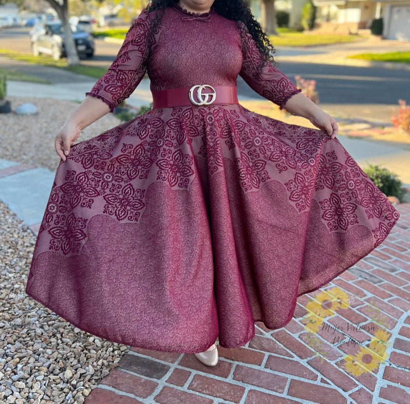 Burgundy Lace Floral Dress