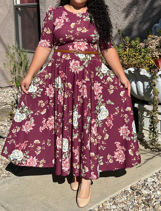 Burgundy Floral Maxi Dress “Amelia”