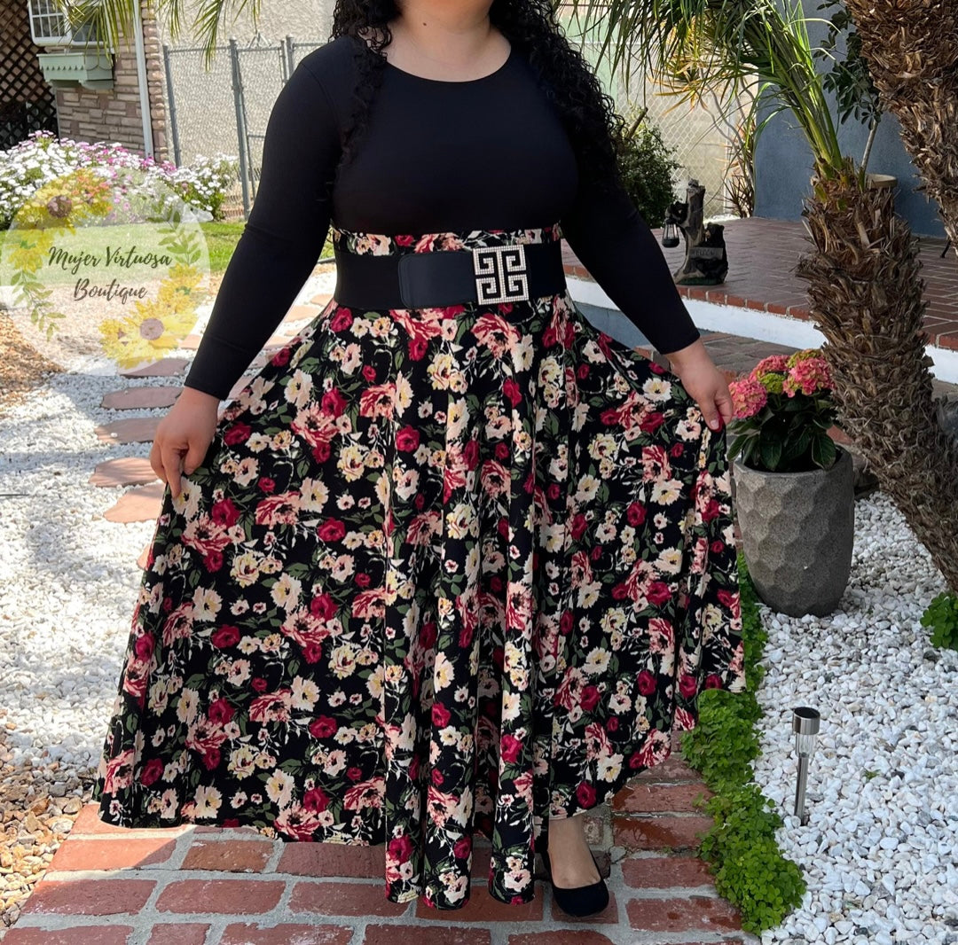 Mary Black Floral Dress