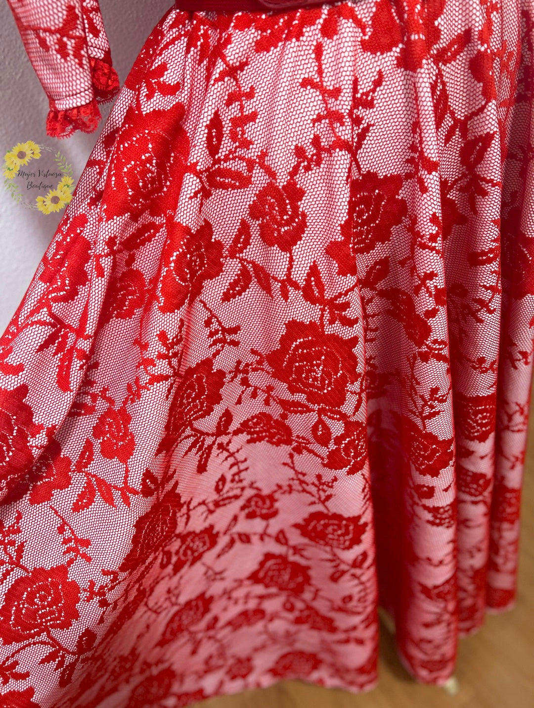 Susan Red Lace Floral Dress