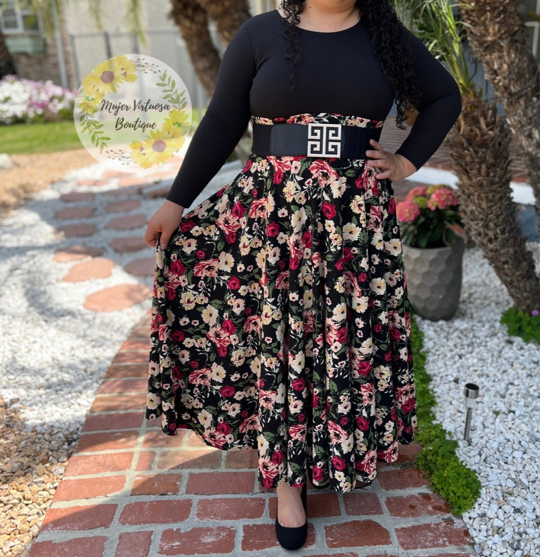 Mary Black Floral Dress