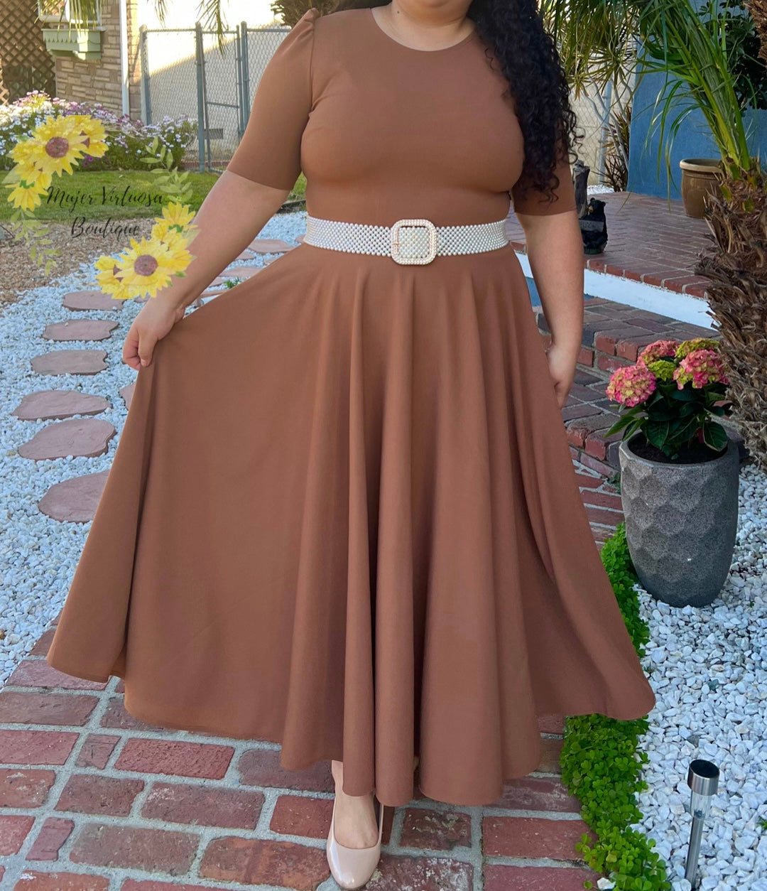 Mocha Solid Dress