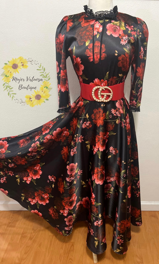 Vestido Estilo Victoriano Negro Floral (Año 60’s)