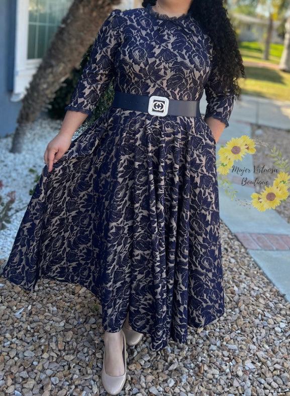 Alison Navy Elegant Lace Dress