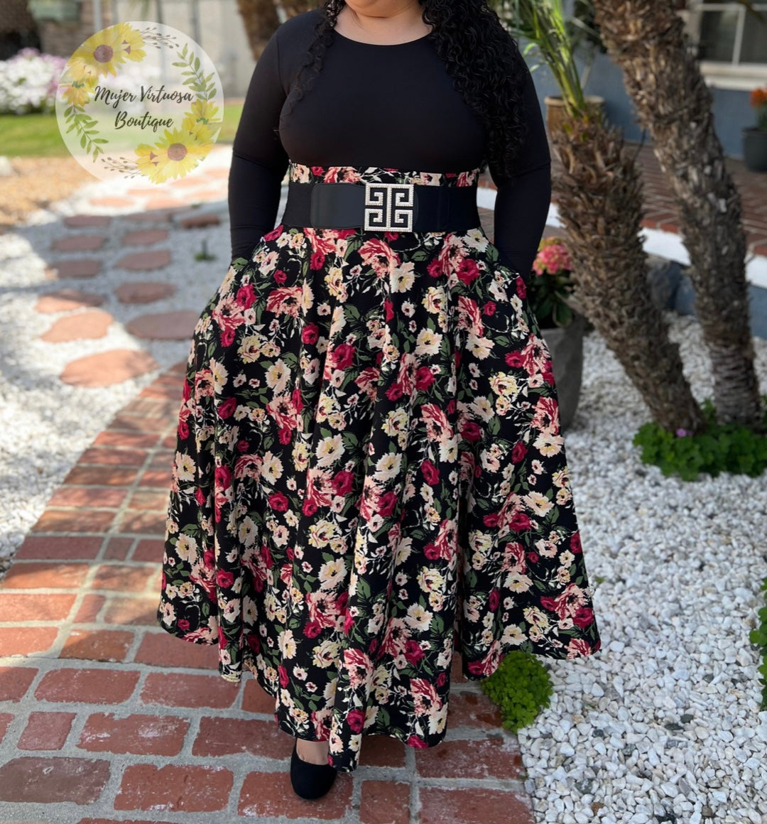 Mary Black Floral Dress