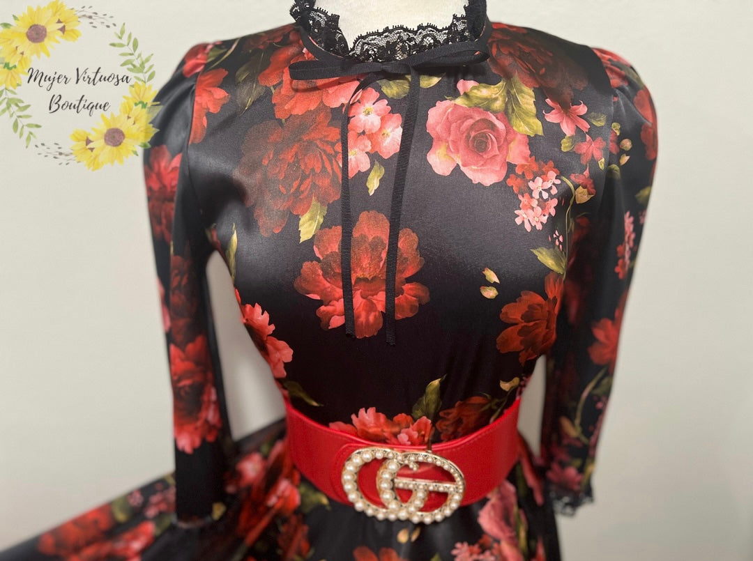 Vestido Estilo Victoriano Negro Floral (Año 60’s)