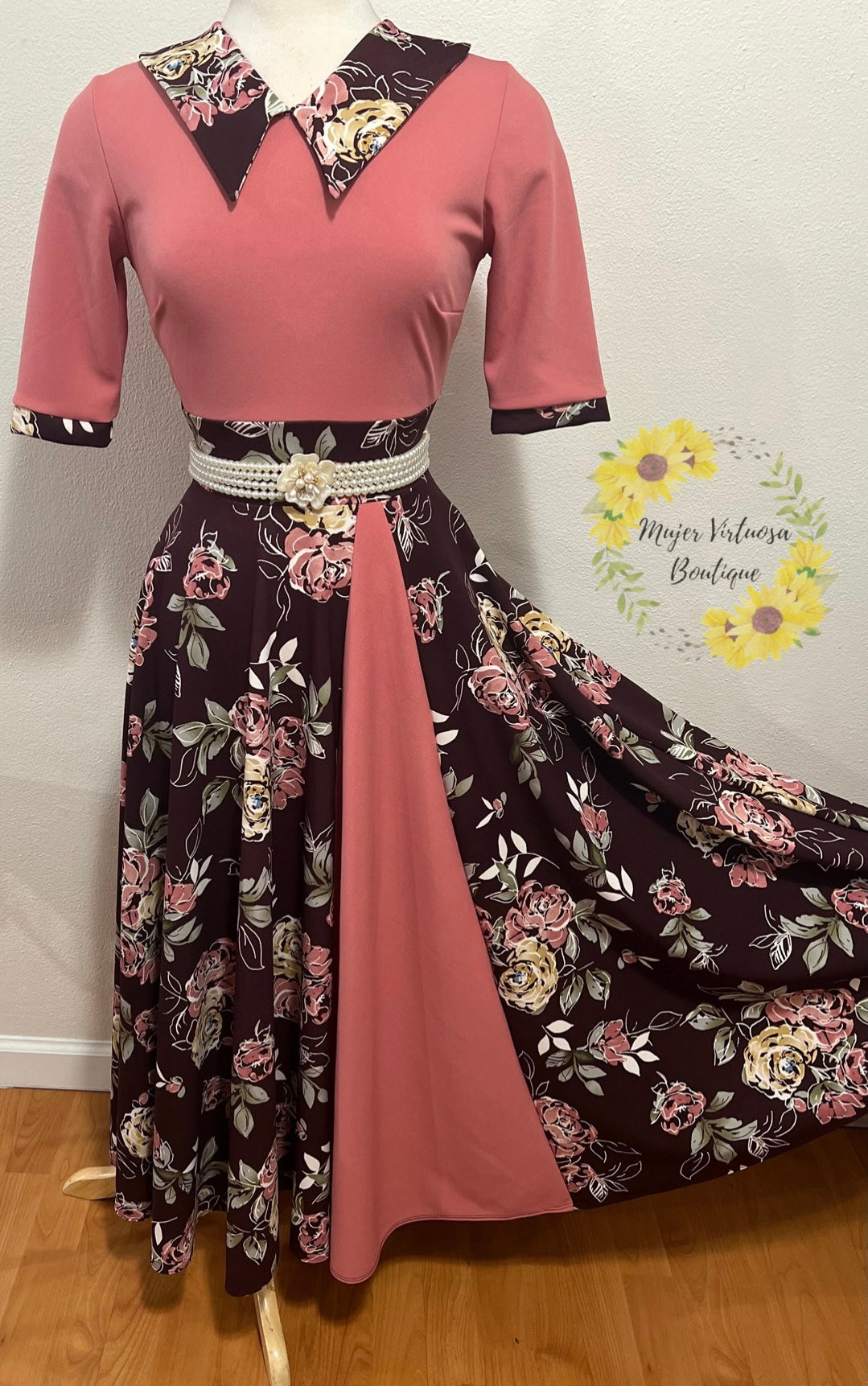 Vintage Retro Pink Floral Dress