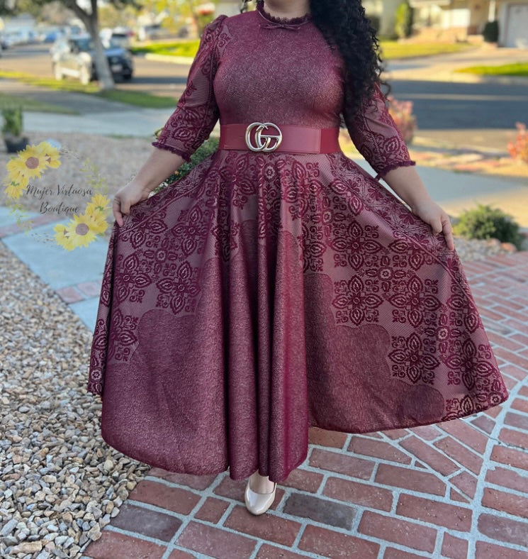 Burgundy Lace Floral Dress