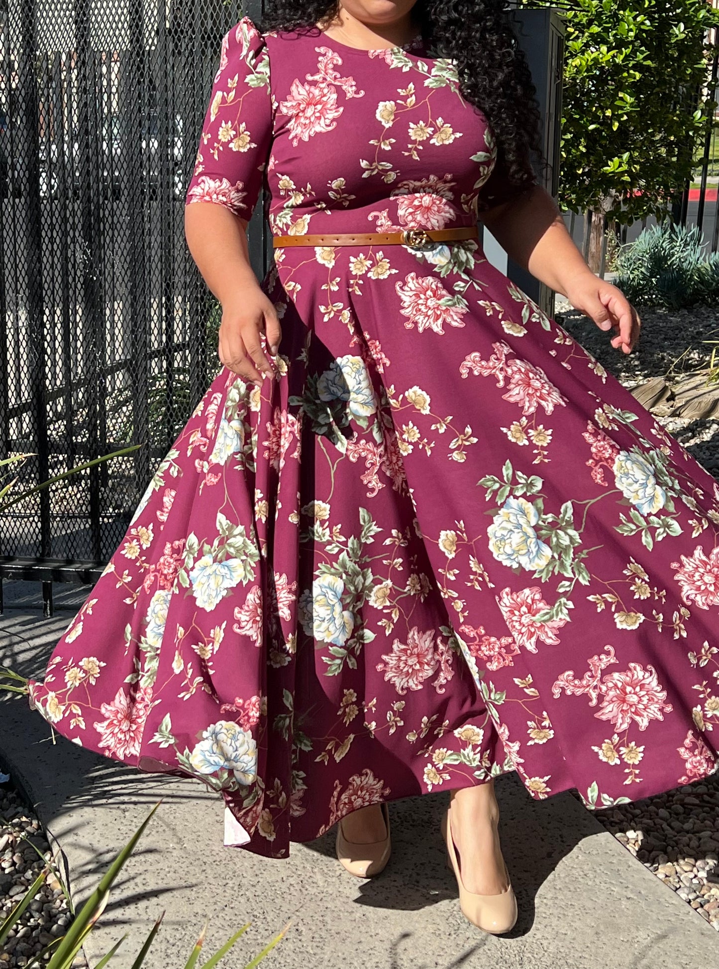 Burgundy Floral Maxi Dress “Amelia”