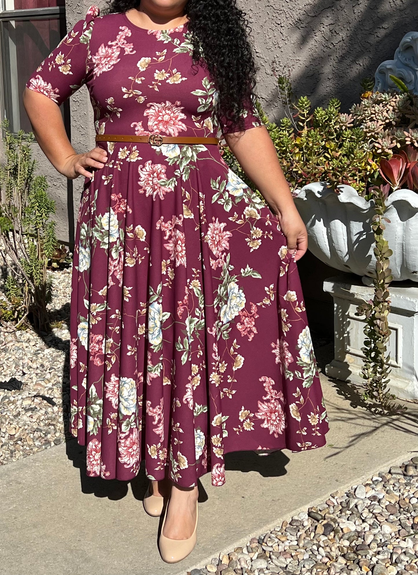 Burgundy Floral Maxi Dress “Amelia”